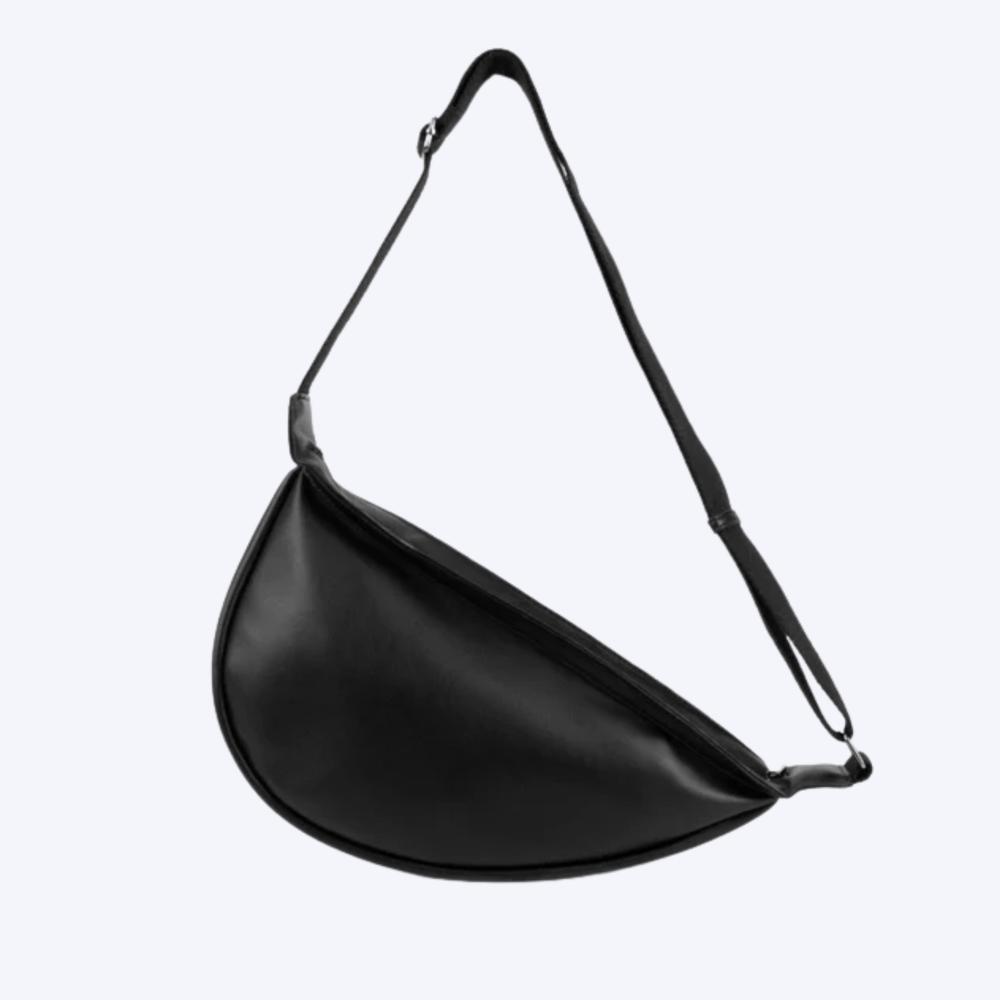 Black shoulder bag on a white background